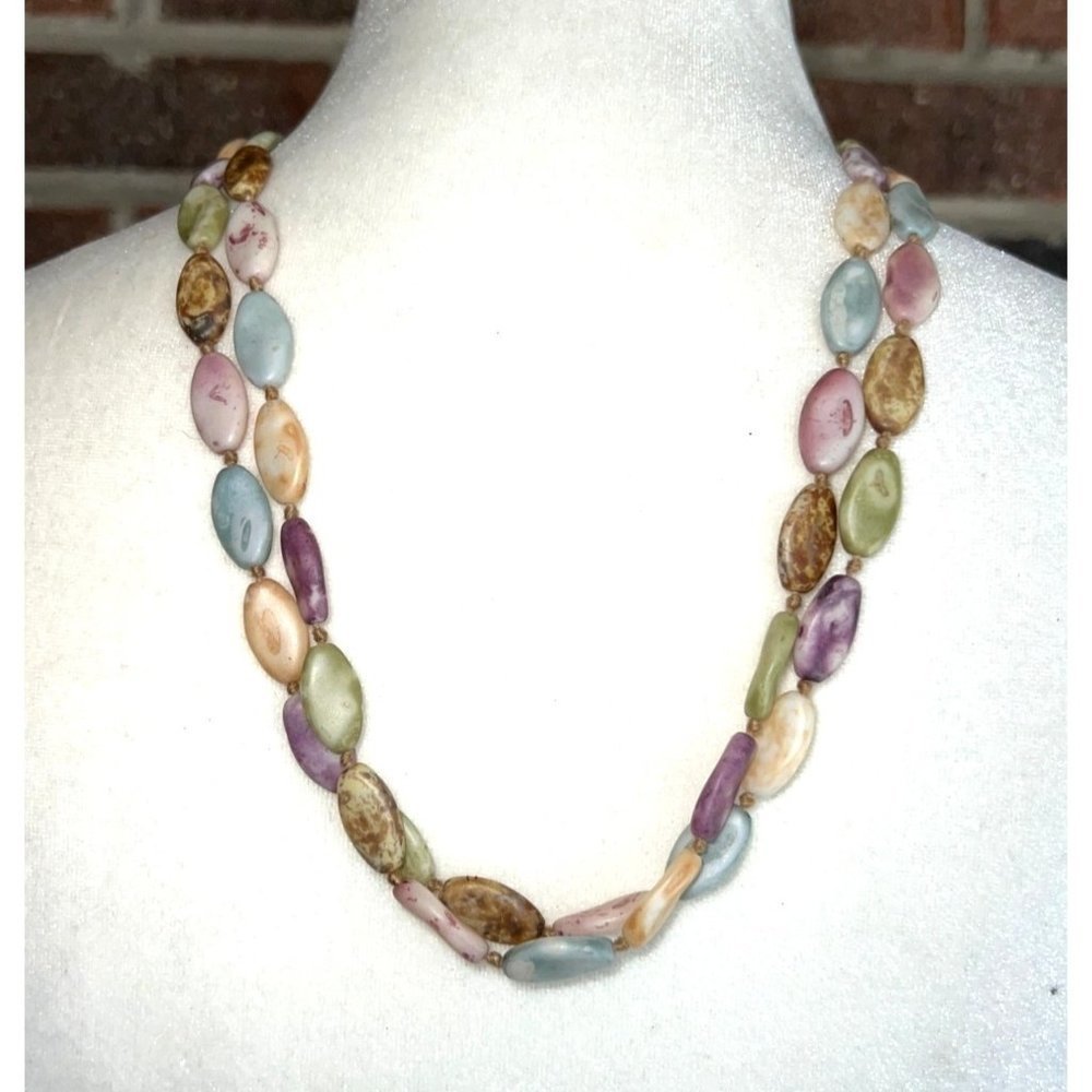 Rainbow Oval Stone Necklace -- 24"